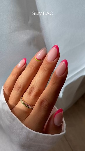 This is our idea for a subtle transfer of the #watermelonnails trend to nails!  Do we have any fans of fruity nail art here?  Leave a "" in the comments if you would go for such a style ✨ ・S252 Milky Pink ・542 Kiss & Ride ・447 Loco Lime" | Semilac | Facebook