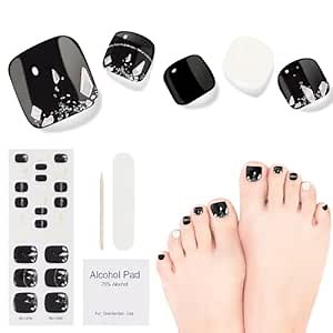 Semi Cured Gel Pedicure Strips, 26pcs Gel Toenail Stickers Full Nail Wraps Decorations Birthday Party Favor Gifts, includes Prep Pads, Nail File & Wood Stick (Broken Piano Key)