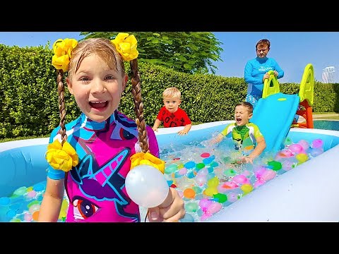 Diana and Roma Water Balloons PlayDate with Baby Oliver