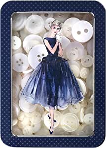 Simplicity Vintage 170001777 Retro Sewing Pattern Artwork Button Tin with Assorted Buttons, Blue