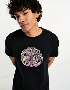 Pretty Green Paisley printed logo graphic t-shirt in black | ASOS