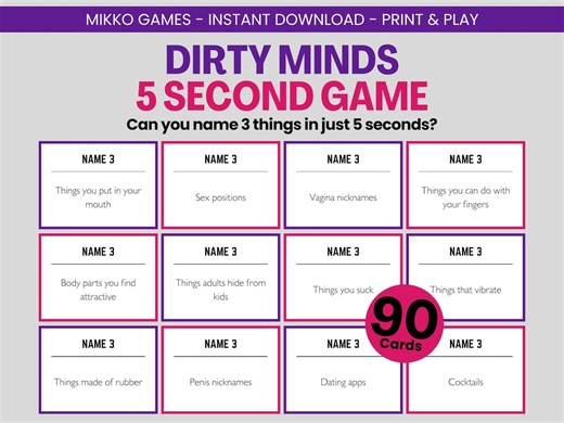 Dirty Minds 5 Second Game: Printable Large Group Party Game for Adults, X-rated 5 Second Rule Questions for Girls Nights and Hen Parties - Etsy