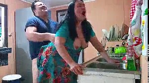 Amateur couple has sex in the kitchen.