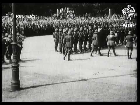 GERMANY: DEFENCE German Soldiers march past President Hindenburg (1928)