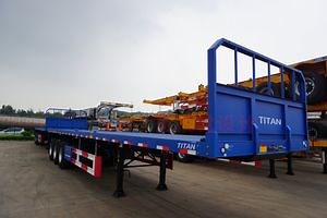 [Hot Item] 40 Feet Container Chasis Semi Trailer with Front Wall/Front Fence Flat Bed 3 Axles Cargo Side Wall Semi Trailer