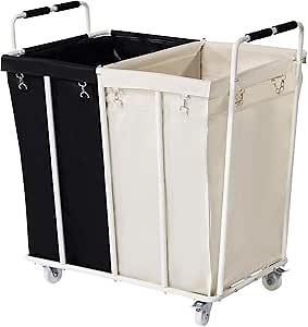 Wheeled Laundry cart 280-liter Large Dual-Compartment Commercial/Residential Laundry Sorting cart, a Rolling with a Steel Frame and Detachable Bags