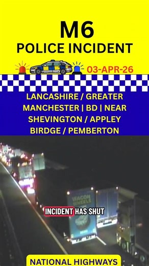 ⚠️ M6 POLICE INCIDENT 🚔 | BD JUNCTIONS ⛔ LANCASHIRE / GREATER MANCHESTER #ukroads #rtc #alert #delay