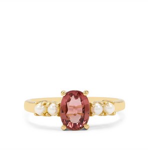 Pink Tourmaline Ring with Akoya Cultured Pearl in 9K Gold (2 MM)