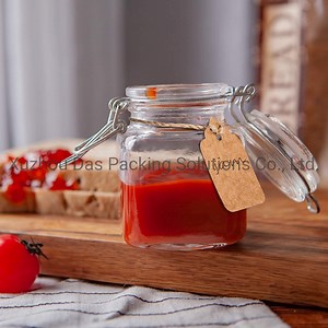 [Hot Item] 2021 Free Sample Custom Square Storage Metal Clip Clamp Top Glass Jars with Hinged Lids