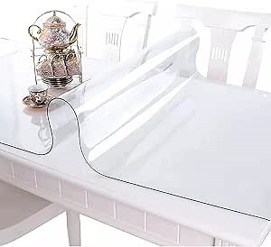Home Must Haves Premium Clear Plastic Vinyl PVC Fabric Table Cover Tablecloth Protector for Dining Room Table Waterproof Spillproof Transparent Sheet Table Cover