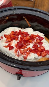 37K views · 713 reactions | Fantastic strawberry shortcake crockpot dessert Olivia uses strawberry pie filling, pancake mix, white sugar, milk, apple sauce, fresh strawberries and cool whip to make an epic sweet treat. This original video was produced by Network Media LLC and Olivia | Jacky and Olivia’s Kitchen | Facebook