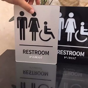 2 Pcs Unisex Restroom Sign with Braille – Acrylic Bathroom Signage for Offices and Restaurants, Self-Adhesive, Handicap Accessible, 6" W x 8" H, ADA Compliant (Black)