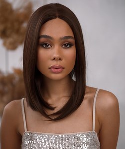 LUXLUXE Nandi Straight 9 Inch Long 4X4 Hand-Tied Lace Front Wig, Heat-Resistant Synthetic Fibers.