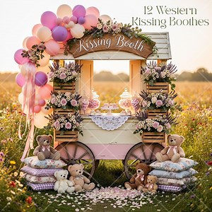 Western Kissing Booth PNG Bundle, Clipart mariage rustique, toile de fond florale ferme de la Saint-Valentin