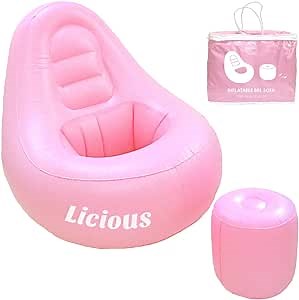 BBL Chair Inflatable Sofa Couch Bean Bag With Hole - After Surgery Blow Up Lounger Seat Furniture For Fast Brazilian Butt Lift Recovery - Sit On Your Booty Without Worries - Avocado Float Shape (Pink)