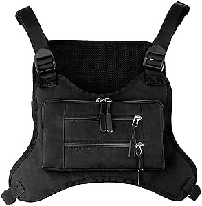 Jueachy Chest Bag for Men Women: Double Zipper Running Bag with 4 Pockets, Black