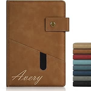 ENOMY Personalized Notebook with Name/Text/Logo Custom Notebook A5 Leather Personalized Daily Journal Notebooks for College, Business, Work, Best Gift, Brown