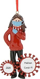 Personalized Pandemic Ornaments 2025 - Female Pandemic Survivor Ornament Mask Christmas Ornament Quarantine Covid19 Vaccinated Medical Ornaments for Christmas Tree