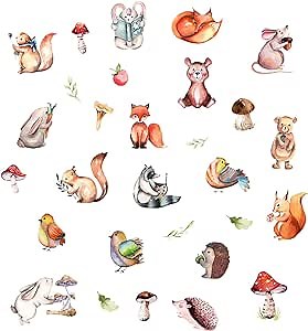 Squirrel Fox Rabbit Hedgehog Mushroom Wall Decals, Woodland Animal Wall Stickers for Kid, Forest Animals Wall Decal for Kids Room Baby Nursery Wall Decor, Kids Wall Decals, Wall Decals for Kids