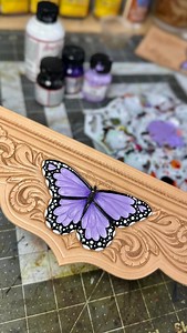 Paint a butterfly with me! 💜 #painting #leatherwork #angelusdirect #butterfly #braidedrootscraftco #leatherpaint #tooledleather #workinprogress #handmade | Braided Roots Craft Co