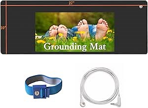 Grounding Mat for Foot Bed Computer, 10 * 27 inch Earthing Universal Pad with 16ft Grounded Cord, Grounded Therapy for Better Sleep, Reduce Stress, Improve Balance, Flexibility