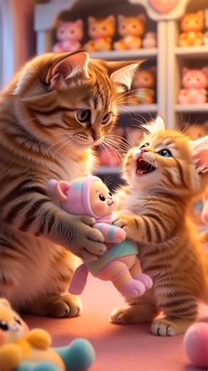 Mother Cat’s Love: Doll Shopping With Her Baby Kitten
