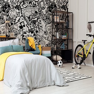 Graffiti Wallpaper, Rock and Roll Black and White - Etsy