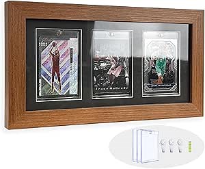 Trading Card Display Frame - Wall Mount Sport Card Display Case with UV Protection Magnetic Card Holder for 3 Standard Cards