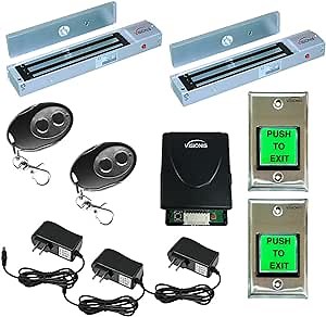 Visionis FPC-5014 Two Door Access Control Outswinging Door 600lbs Electromagnetic Lock Kit with Wireless Receiver and Remote Magnetic Lock System