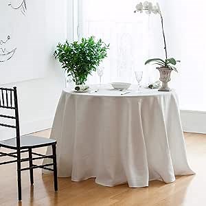 Huddleson Ivory Linen 108” Round Tablecloth Luxury Italian Linen Circular 108 Inch Table Cloth Sewn in US