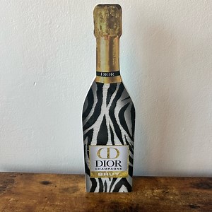 Luxury Zebra Print Champagne Bottle Decor Home Accent Wooden Decoration NWT
