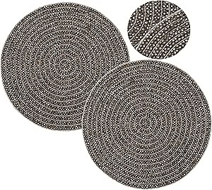 Beaded Table mat, Coffee Table Beaded mat, Placement mats for Dining Table Beaded, Round Beaded placemats, Beaded placemats for Dining Table, Beaded Charger Plates -13 Inches (2 Pack) - Black Silver
