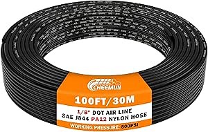 CheeMuii 1/8 DOT Air Line 50 FT 1/8" PA12 Nylon Pneumatic Tubing 15.2 Meter 1/8 Inch OD Pneumatic Air Tubing Pipe Hose Line for Semi Truck Trailer or Industrial Air System