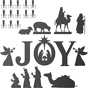NOAHAMMER Nativity Scene Outdoor Large - Outdoor Nativity Set for Yard - Outside Nativity Sets for Christmas Decorations Outdoor Joy Nativity - Joy | Joseph | Mary | Baby Jesus (Black, Joy All)