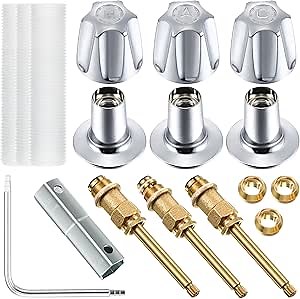 Enhon 3 Handle Shower Faucet Set Compatible with Price Pfister Verve Faucets, Chrome Bathtub and Shower 3 Handle Replacement Kit, Bathroom Tub Remodel/Rebuild Trim Kit with Removal Tools