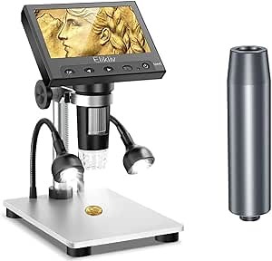 Elikliv 4.3" LCD Digital Microscope + 6 Inch Extension Tube, View Entire Coin，USB Microscope Camera, 10 LED Fill Lights, Metal Stand, PC View, Compatible with Windows/Mac Os