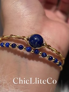10mm Lapis Lazuli Bangle -memory Wire & 14k Gold Filled Wrapped Bracelet-truth Stone- Adjustable Winter Christmas Gift-throatchakra - Etsy