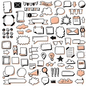 Hand drawn doodles bullet journal banners and elements for notebook,...