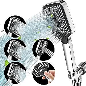 Hand Held Shower Head with Long Hose, Rainshower Showerhead & Detachable Handheld - Waterfall Shower, Massaging Showerhead & Multifunction Shower Head, High-Pressure Shower Head (Chrome Silver)