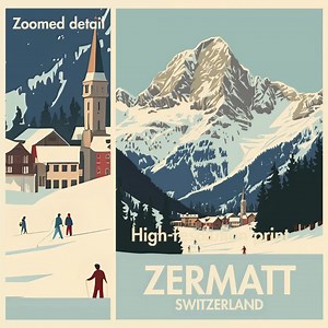 Zermatt Switzerland Travel Poster | Vintage Retro Wall Art | Mid-Century Mountain Print | Alpine Ski Resort Poster