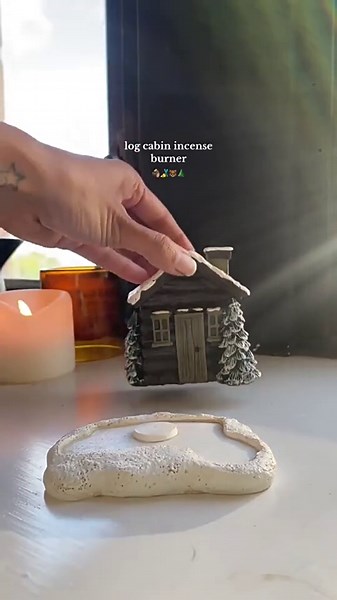 Log Cabin Snowy Winter Incense Cone Burner, Incense Cone Burner, Christmas Cabin Incense Burner, Christmas Chimney Cottage Incense Burner, Winter Incense Cone Burner,Home Chimney Decorations