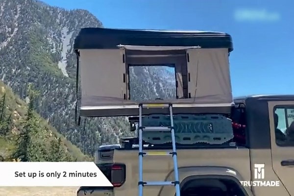 Rooftop Tent Hard Shell, Truck Bed Tent for 2 Adults with Foam Mattress, Retractable Ladder, Waterproof, UV Protective, Black/Grey