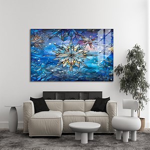 Stained Glass Snowflake Tempered Glass Wall Art: Abstract Home Decor - Etsy
