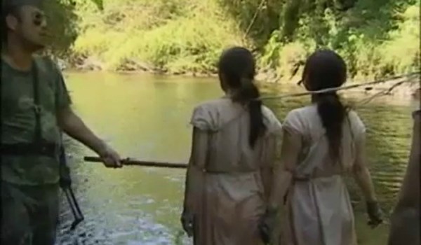 japanese asian slut hanging on some ropes fucked by the soldiers