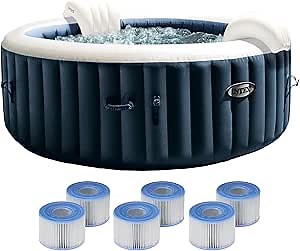 Intex 28429EP PureSpa Plus Portable Inflatable Bubble Jet Hot Tub, 77 x 28 & PureSpa Type S1 Easy Set Spa Filter Replacement Cartridges (6 Pack)
