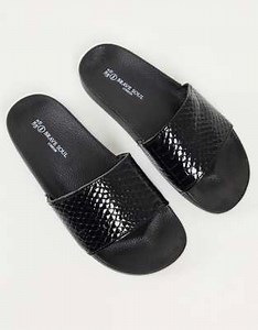 Brave Soul croc pool sliders in black | ASOS