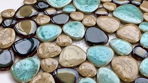 Blujellyfish Pebble Porcelain Tile Fambe Turquoise Green Beige Shower Floor Pool Alley Tiles Mosaic TSTGPT005 (5 Square Feet)
