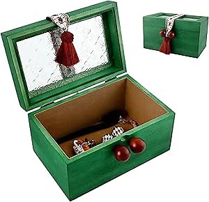 MERYLULUM DEE Keepsake Box Decorative Storage Box with Lid Cute Storage Bins with Lids Memory Box for Keepsakes Small Wooden Box Green Vintage Photo Storage Containers Card Game Storage
