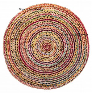 Braided Jute Rug, Multicolour Recycled Denim, Round Chindi Rug - Etsy UK