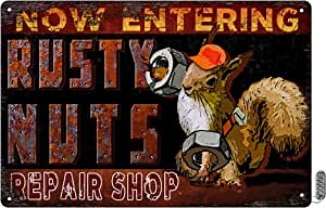 Vintage Rusty Nuts Repair Shop Metal Tin Sign Metal Plaque for Man Cave Tin Sign for Garage